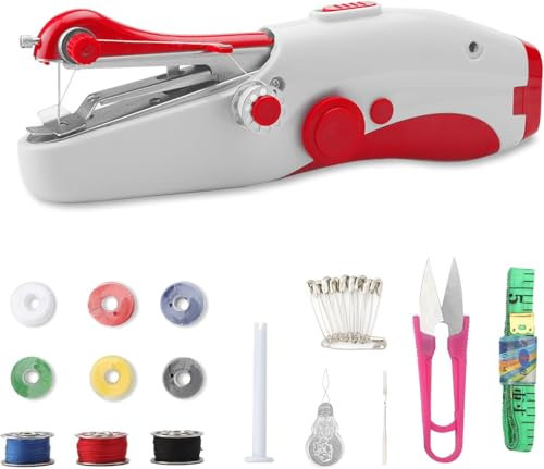 HENGBIRD Tragbare Mini-Elektro-Nähmaschine mit Zubehör, Rot, 24 x 6,2 x 10,3 cm