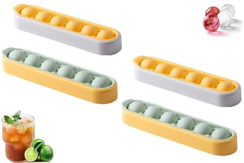 4 Stück Silikon Eiswürfelform Kugel Mit Deckel - 6 Fach Rund Ice Cube Tray BPA Frei Eiskugelform - Mini Kugel für Cocktail, Whiskey, Kaffee