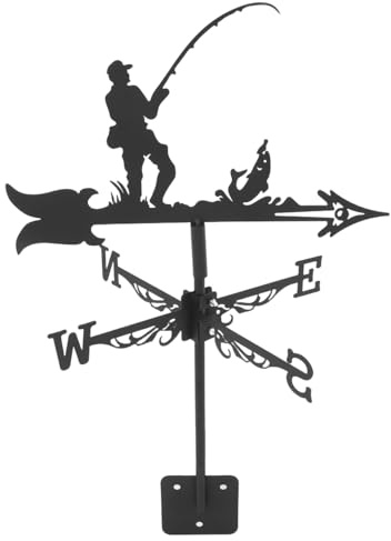 GANAZONO Fisherman Weather Vane for Roof Mount Garden Decoration Outdoor Metal Wind Direction Indicator with Statue for Yard Garage Barn