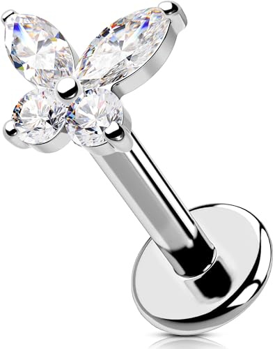 OUFER Body Piercing Internally Labret Piercing Jewellery Titan Lippenpiercings 16G Lip Stud Butterfly Helix Earrings 6/8/10/12mm Tragus Bar Flat Back Earrings