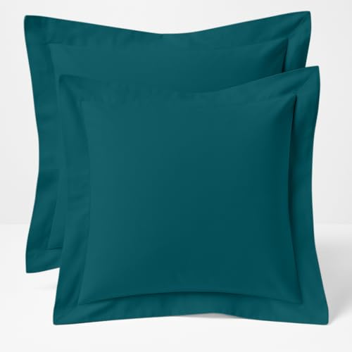 Comfort Beddings 2 Pack Oxford Pillowcases – 60x60cm Continental Euro Pillow Covers – 100% Egyptian Cotton – 600 Thread Count Sateen – Teal Square Pillow Cases with Envelope Closure – Hotel Quality