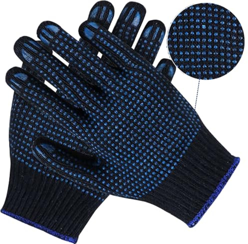 A406 12 Pairs Blue Cotton Protective Work Gloves Non Slip Polka Dotted Nylon PVC Dotted Grip Gloves for Factory Garden Working Warehouse Use (Large-9)