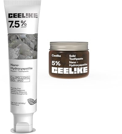 CEELIKE 7.5% Hydroxyapatite Toothpaste & 5% Hydroxyapatite Toothpaste Tablets (62 Tabs) – Enamel Repair & Whitening – Eco-Friendly Packaging – Brown Glass Bottles