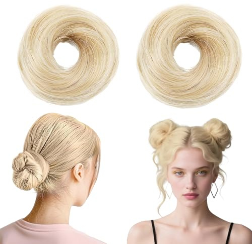 Dutt Haarteil, 2 Stück Haargummi mit Haaren, Scrunchies für Frauen, Elastisches Haarteil mit Gummiband, Bleichblond Haarteil Dutt, Donut Zubehör Scrunchies, Ynthetisches Gefälschtes Haar Brötchen