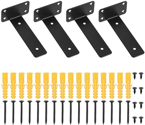 4 STK Regalhalterung Schwarz, L Regalwinkel, Schwerlastwinkel, Regalträger, Metall Unsichtbare Regalhalterungen, Schwimmende Wandregal Halterung (Schwarz 150MM)