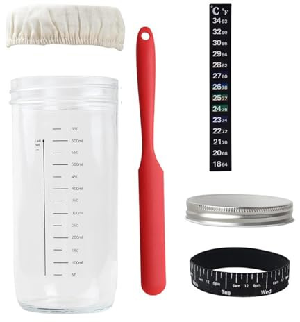 Lodoot Sourdough Starter Jar Glass Set With Thermometer Bread Baking Supplies Wide Mouth Starter Dough Pots For Bread Making Glass Jar For Making