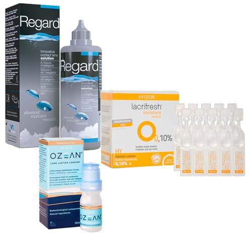 Pack Cuidado Lentillas | Regard 355ml Solución Única + Lacrifresh Moisture 20 monodosis + Ozean 10ml | Para Ojos Sensibles y Secos