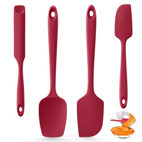 U-Taste 4Pcs Silicone Spatula Set, 315℃ Heat-Resistant, Red | Nonstick Rubber Bowl Scraper with Sturdy Core, Flexible Edge, Seamless Kitchen Cooking Baking Mixing Utensils for Cookware
