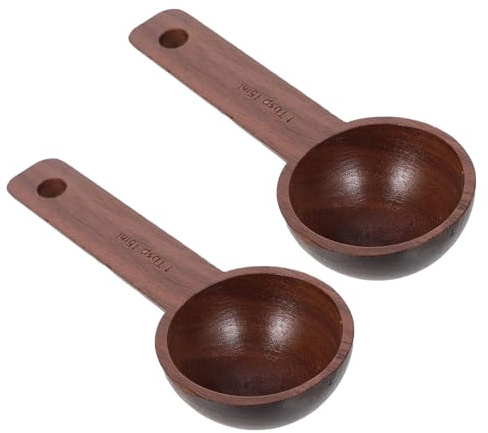 GRIRIW Lot de 2 Cuillères Doseuses en Bois de Noyer Foncé 15 Ml Cuillères à Café Précises pour Mesurer Café en Grains Thé en Vrac et Pâtisserie Ustensiles Cuisine Polyvalents pour