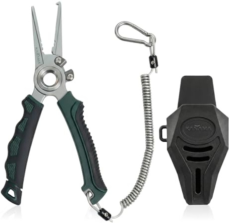 KANAMA Pince de Pêche en Acier Inoxydable 17-4, Pince Pêche en Mer Antirouille 19 cm avec Ouvre-Anneau Brisé, Dégorgeoir et Coupe-Tresse en Carbure de Tungstène, Idée Cadeau Pêche Homme