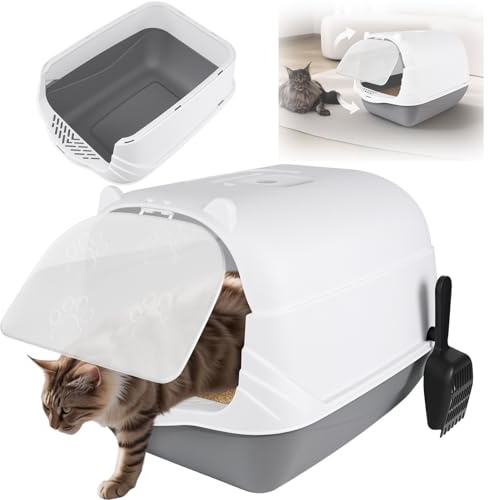 Katzenklo mit Haube, grau, 51 x 37 x 36 cm, Toilette mit Aktivkohlefilter, extra tief, für Kätzchen und Katzen, geschlossene Box, Toilette, Filter, Klappe, Abnehmbarer Rand, abgerundete Ecken