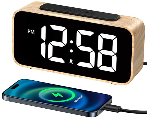GOLOZA Digital Alarm Clock for Bedrooms, Digital Clock with LED Display, 0-100% Brightness Dimmer, Adjustable Volume, Dual Alarm, 12/24H, Snooze, Power-Off Memory, Small Desk for Bedside