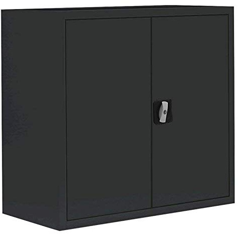 Flügeltürenschrank Aktenschrank schwarz 75x80x38cm abschließbar | Komplett montiert, Metallschrank, Lagerschrank, 1 Fachboden, 530309