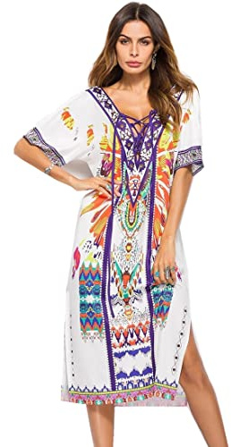 MERCIY Boho Damen Strandponcho Sommer Kleid Überwurf Kaftan Strandkleid Bikini Tunika Cover Up (Mischfarbe)