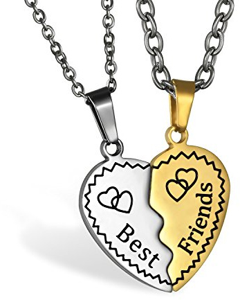 JewelryWe Schmuck 2PCS Paare Halskette Partnerketten Freundschaftsketten Partneranhänger BFF Pärchen Halskette-Set Edelstahl Best Friends Gravur Herz Puzzle Anhänger Kette
