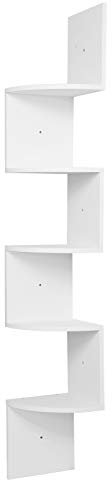 WOLTU Wandregal Weiß Eckregal Hängend CD DVD Regal Bücherregal Zickzack 5 Regalböden 25x25x156cm, für Büro, Wohnzimmer, Schlafzimmer, Küche