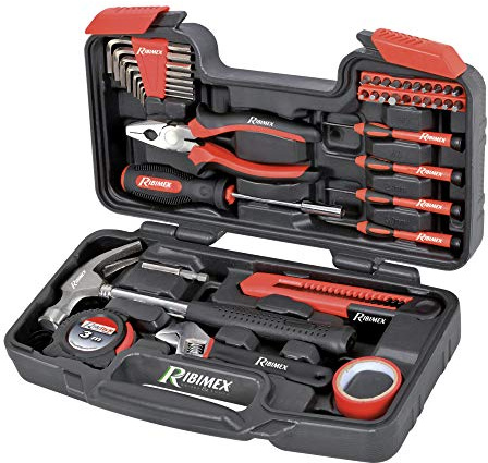 Ribimex PRKOUT40/M - Maletín de herramientas doméstica, 40 piezas, rojo y negro