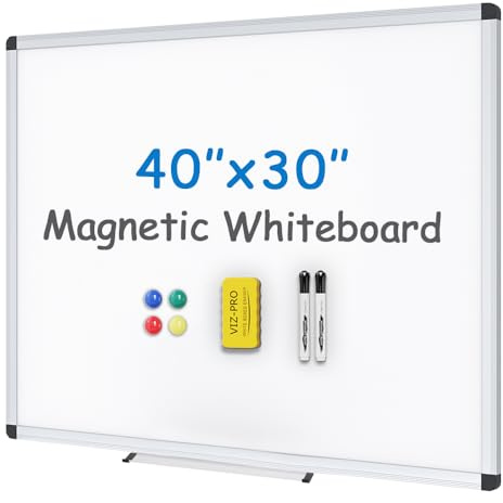 VIZ-PRO Magnetic Dry Erase Whiteboard with 2 Markers, 100 x 80 cm