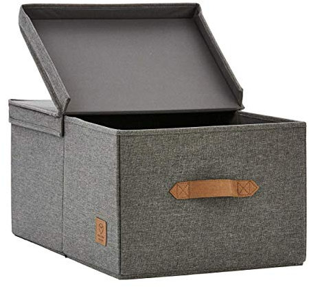 LOVE IT STORE IT Premium Aufbewahrungsbox mit Deckel - Aus Leinen Stoff - Verstärkt mit Holz - Extra groß und stabil - Grau - 33x50x24 cm