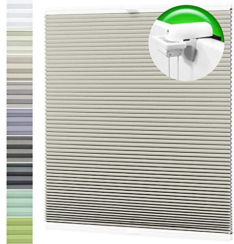 HORIVERT Wabenplissee Hellbeige 75x110 cm (B x H) mit Klemmträgern, mit Eco Dichtungspads, ohne Bohren, Doppelplissee | Plissee| Faltrollo, Weiße Rückseite, Klemmfix, leichte Montage mit Video