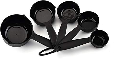 RONGJJ Cocción Cucharas Dosificadoras de Plástico Juego de 5 Piezas, Cocina Casera Herramientas para Hornear Cucharillas Cucharadas, para Ingredientes Líquidos y Secos Pelador, Black