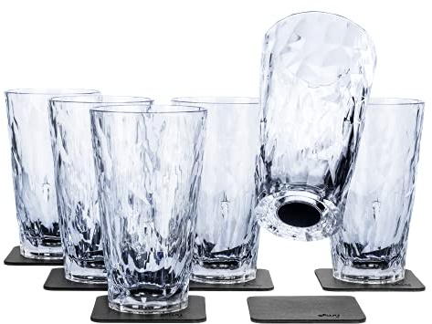 silwy® Hightech-Kunststoff-Magnet-Gläser inkl. Metall-Nano-Gel-Pads – rutschfeste Campinggläser, Boot- und Yachtzubehör (Longdrink // 0,3 l // 6er Set)