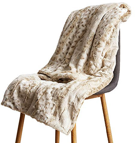 Kuscheldecke Felloptik Beige Leopardenmuster Wohndecke Fellimitat Felldecke Flauschig Warm Pelzdecke Überwurf Decke TV-Decke Sofadecke 130x160cm