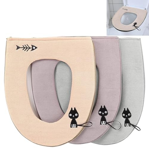 Jicyor WC Sitzbezüge, 3 Stück WC Sitzkissen Mit Reißverschluss Waschbar Toilettensitzbezug, WC Sitz Pad Weich Gepolsterter Bezug Waschbare Antibakterielles WC Sitzkissen