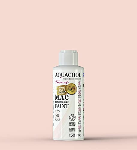 AquaCool Multi Surface, acrílico, tiza, mate, pintura de secado rápido, para uso interior y exterior en muebles, madera, plástico, vidrio, cerámica, piedra (150 ml, rosa 502)