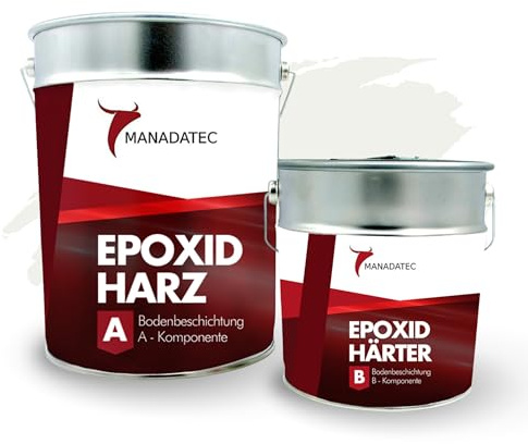 MANADATEC 2k Epoxidharz Bodenbeschichtung 5kg I RAL 9016 Verkehrsweiß I Abriebfest, lösemittelfrei, geruchsneutral I Garagenbodenbeschichtung I Epoxy Bodenbeschichtung Garage I Keller Epoxidharz Boden