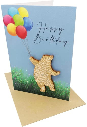 Geburtstagskarte mit Holz-Bär Element, Happy Birthday Karte, Grußkarte zum Geburtstag