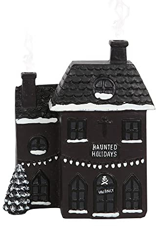 Haunted Räucherkegel-Brenner in Schwarz und Weiß, 14 cm x 12 cm, mit gruseligem Spukhaus-Design, perfekt für eine gruselige Atmosphäre, ideal zum Verbrennen von Räucherkegeln
