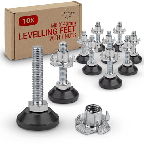 LouMaxx Adjustable Feet M8 x 45 mm Including Drive-In Nut - Set of 10 - Adjusting Screw - Height-Adjustable Feet - Screw Base - Machine Base, Screw Feet Height Adjustable - Adjustable Feet M8 x 45 mm