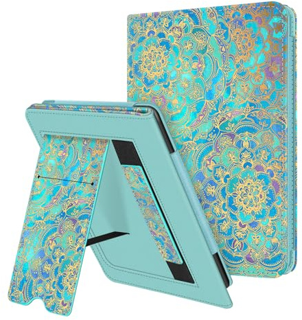 FINTIE Stand Case for 6 All-New Kindle (11th Generation)- 2024/2022 Release, PU Leather Cover with Card Slot & Hand Strap for Kindle 11th Generation 2024 e-Reader, Z-Shades of Blue
