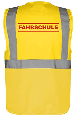 Fassbender-Druck WARNWESTEN - Sicherheitsweste GELB mit Taschen und Reißverschluss nach EN ISO 20471 zertifiziert - Warn Weste für FAHRSCHULE - Unisex mit hochwertigem Reflektorstreifen