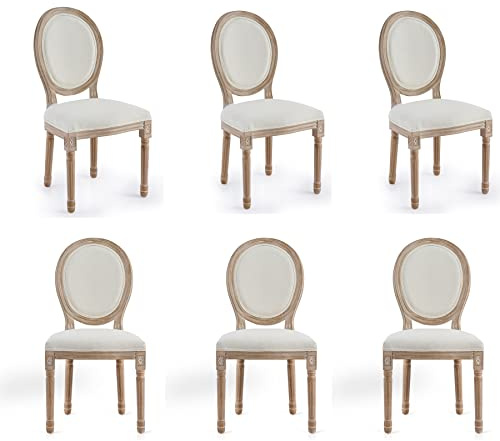 VONLUCE Uppsättning av 6 st stoppade tygstolar med runda ryggar och ben i gummi 6st Vintage plysch stolar Fransk stil för vardagsrum sovrum, Beige (6 st)