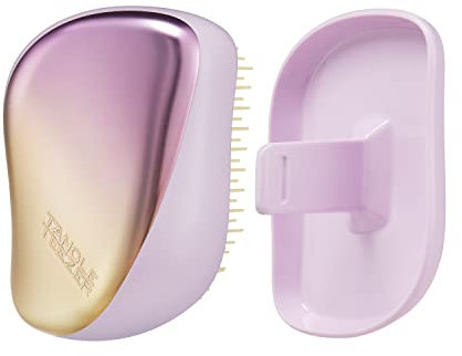 Tangle Teezer The Compact Styler Spazzola per capelli districante, a viaggio con copertura protettiva e design a due denti, per capelli bagnati, secchi e volanti, Dolce Lilla e Giallo Chrome