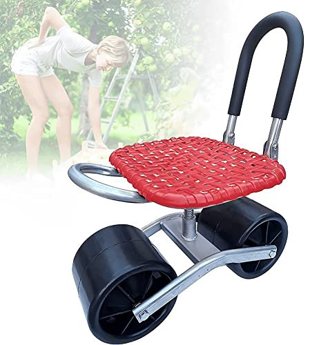 BASII Gartenwagen, Gartensitz mit Rädern, rollender Gartenhocker, Leichter Arbeitssitz, 360° drehbar + höhenverstellbar, Gartenwagen mit Schirmständer, zum Pflanzen, Pflücken Seat
