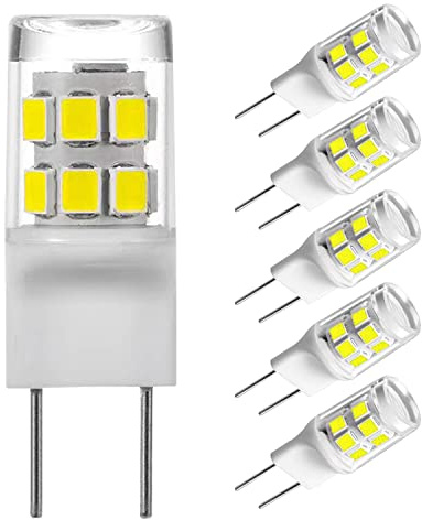 SSQY G8 LED Light Bulb, G8 GY8.6 Bi-pin Base, 3W 120V 20W 35W Halogen Replacement Bulb for Under Counter Kitchen Lighting, Under-Cabinet Light, Puck Light Daylight White 6000K（5-Pack）