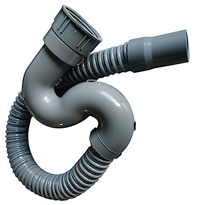 Happyyami Drain Hose 2m Extension Pipe with Buckle for Wash Basin and Dishwasher, Dark Grey PVC, Pp and Abs Material, Easy to Install and Flexible Without Hardening at Low Temperatures