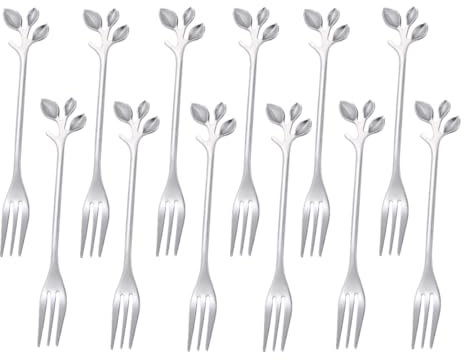 12 Pieces Stainless Steel Leaf Shape Mini Dessert Forks Set, 4.7 Home Kitchen Tableware Demitasse Dishwasher Safe Cake Creative Dessert Stirring Mixing Sugar Stir Ice Cream Fruit Fork