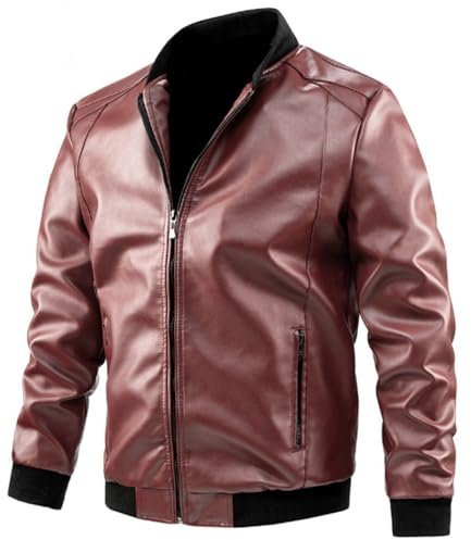 Skinnjackor För Herr - Långärmad Plus Size Pu-Jacka Herr Läderkappa Casual Motorcykel Biker Coat Läderjackor Man Stor Storlek,Röd,8Xl