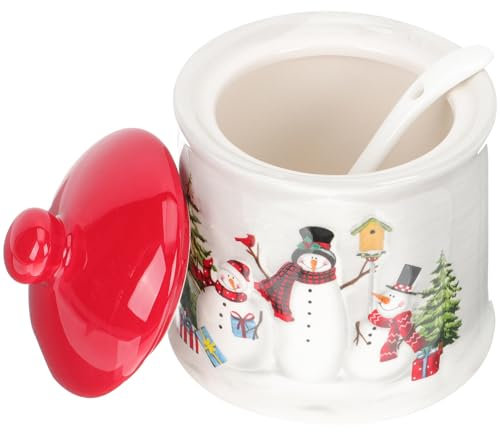 Zerodeko Barattolo Per Condimenti In Ceramica Con Cucchiaio Barattolo Di Caramelle Natalizie Pupazzo Di Neve Zuccheriera Pentola Per Condimenti Di Stoccaggio Del Sale Cucina Di