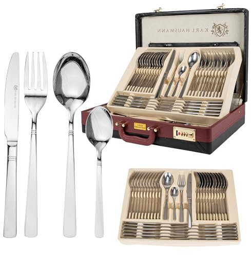 KARL HAUSMANN Besteck Set 12 personen - 72-teilig - Essbesteck Spülmaschinenfest Rostfrei - BesteckSet aus Edelstahl - Schwarz Koffer - Cutlery set 12 People - Silverware Set - Bestecksets