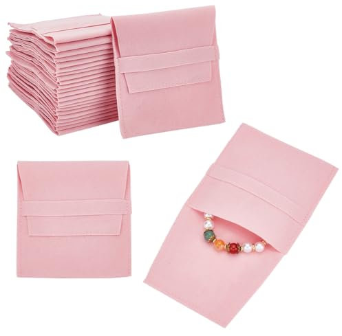 NBEADS 24 Pcs Pochette à Bijoux en Microfibre Rose, Sac à Cosmétiques de Poche Pochettes à Rabat en Velours pour Bijoux pour Boucles D'Oreilles Bracelets Colliers Emballage, 9.6x9cm