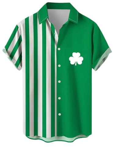 NQyIOS St. Patrick's Day Mens Flowers Casual Aloha Hawaiian Shirt Adult Short Sleeve Button Down Hawaiian Causal Funky Floral Shirts Classic Fit Tropical Lapel Shirt Ireland Pride Mexican Shirts