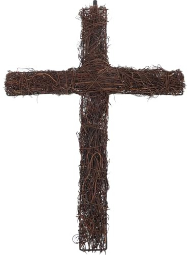 Alipis Cross Shape Grapevine Wreath, Easter Rattan Cross Wreath Frame Flower Rings DIY Wall s Decoration Rattan Garland Vine Branch for Easter Party