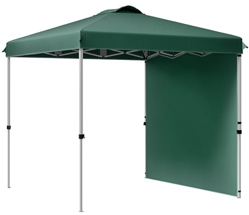 Outsunny Carpa Plegable 2,5x2,5 m Cenador de Jardín con 1 Pared Lateral Altura Ajustable en 3 Niveles Anti-UV Impermeable y Bolsa de Arena Gazebo para Exterior Camping Fiestas Verde