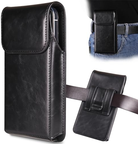 INGIDO Handy Gürteltasche für Galaxy S25 Ultra S24 Ultra S23 Ultra S22 Ultra 5G Note 20 Ultra 5G Note 10+ Plus 5G, Premium Leder Tasche mit Gürtelclip Gürtel Halterung, Schwarz - XL