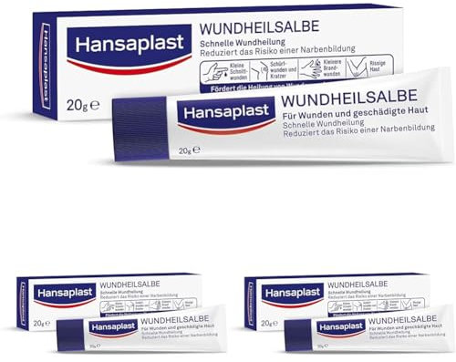 Hansaplast Wundheilsalbe (20 g), Wundsalbe für eine schnelle Wundheilung, Wund- und Heilsalbe reduziert das Narbenrisiko (Packung mit 3)